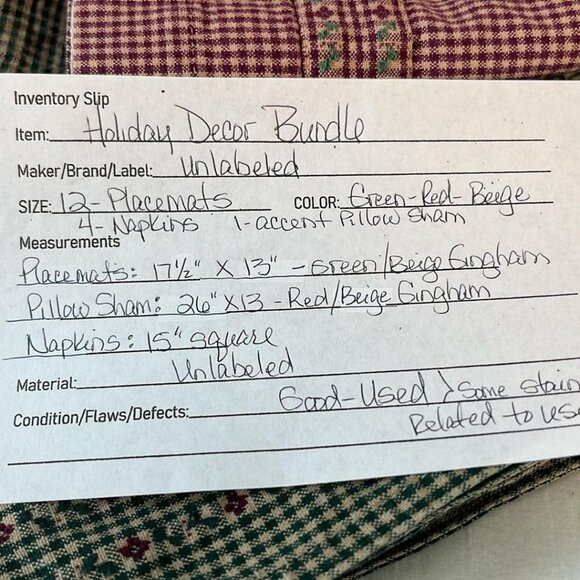 Holiday Decor Bundle Placemats, Pillow Sham and Napkins Green Beige Gingham - Picture 2 of 9